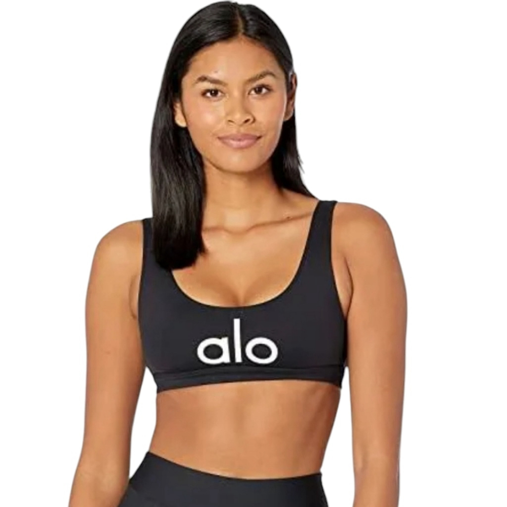 Alo Yoga Ambient Logo Bra Black Size Medium